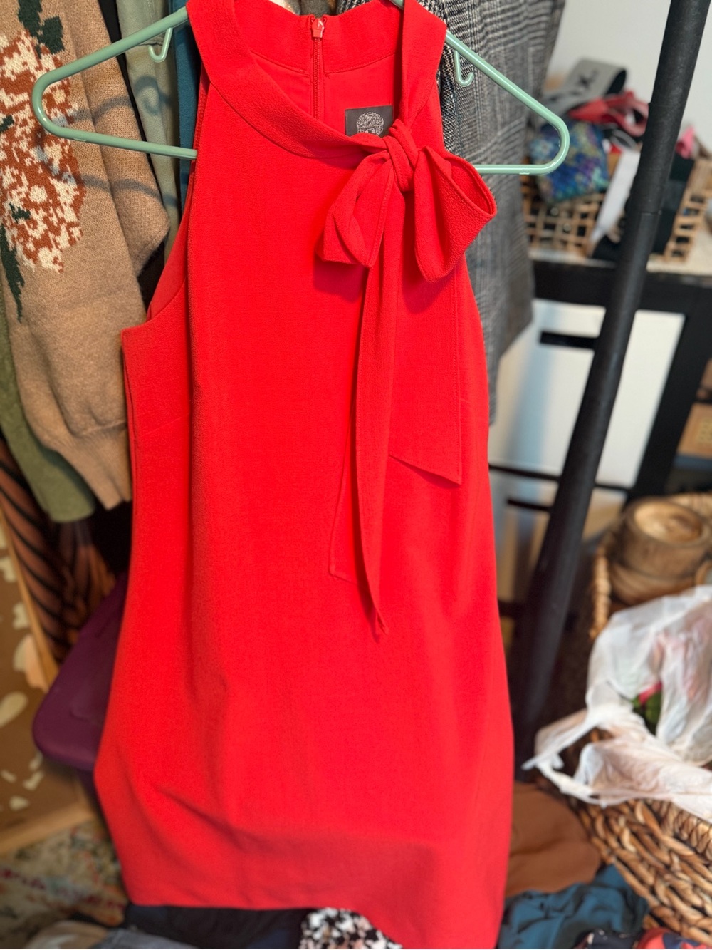 Vince Camuto Red Bow Neck Halter Shift Dress Size 10